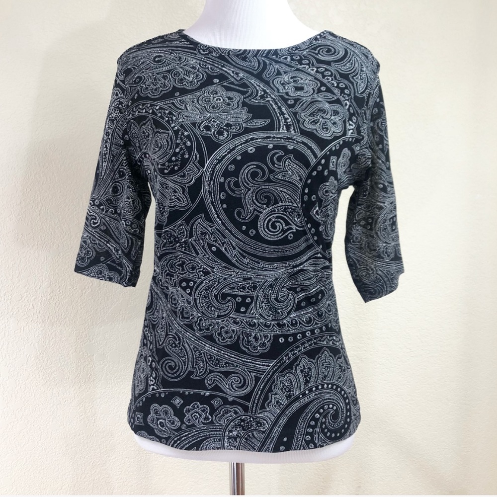 NY & CO Black and White Paisley Blouse